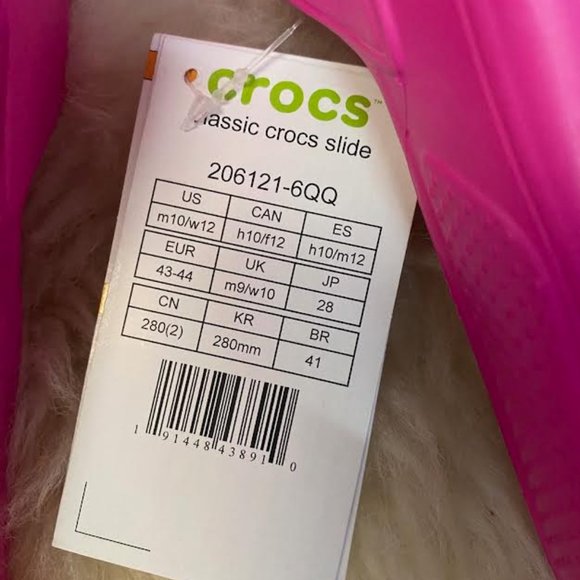 NWT CROCS UNISEX MEN 10 Women 12 Electric Pink Classic Crocs Slide LOGO Jibbitz - Picture 4 of 4